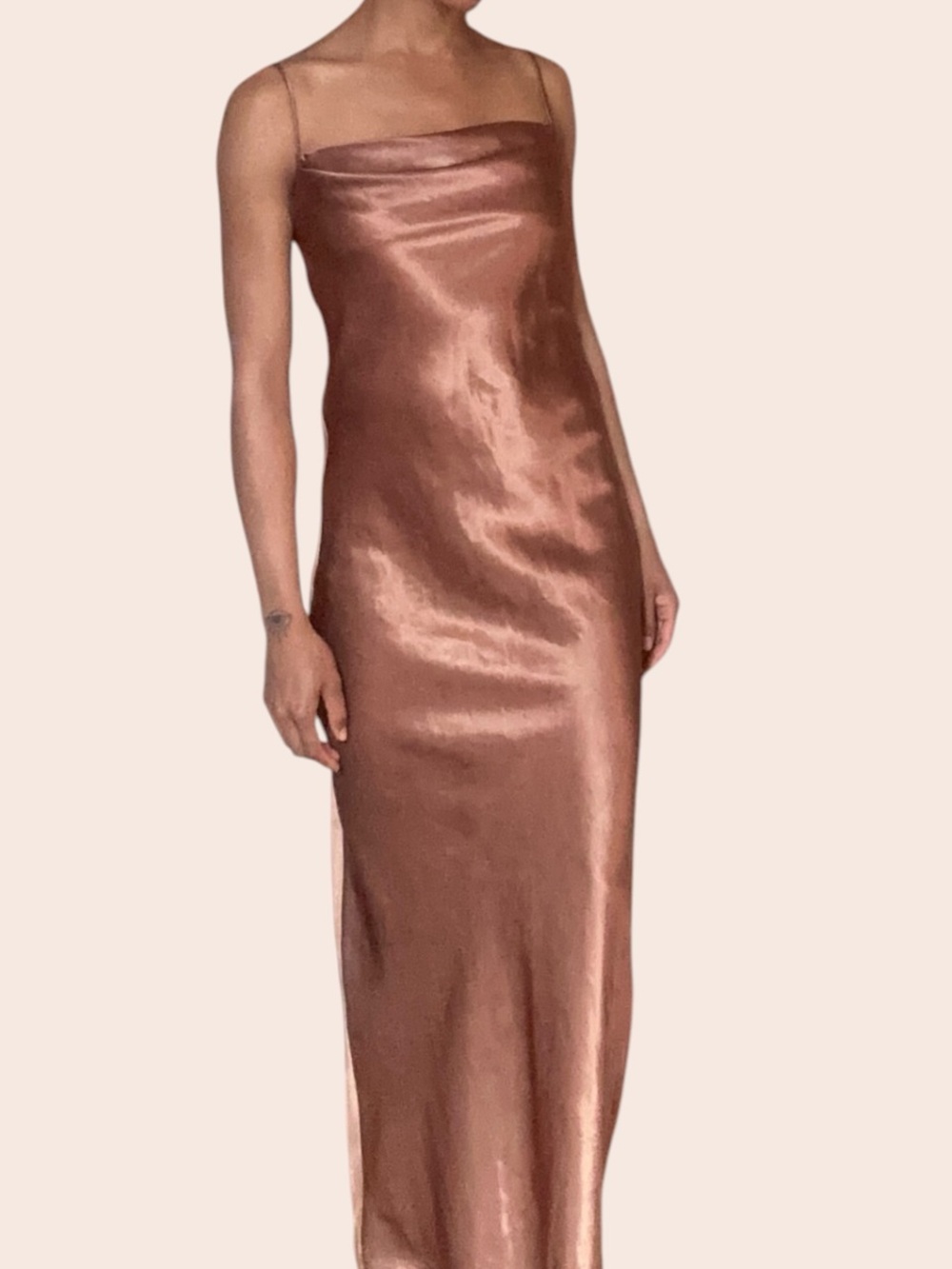 Satin Slip Cowl Neck Maxi Dress - Copper